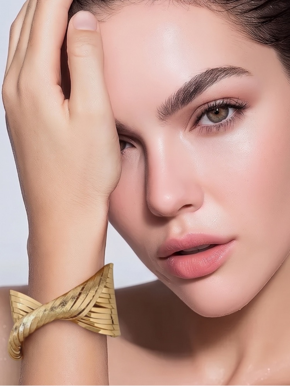 Gold Matte Twisted Line Cuff Bracelet.